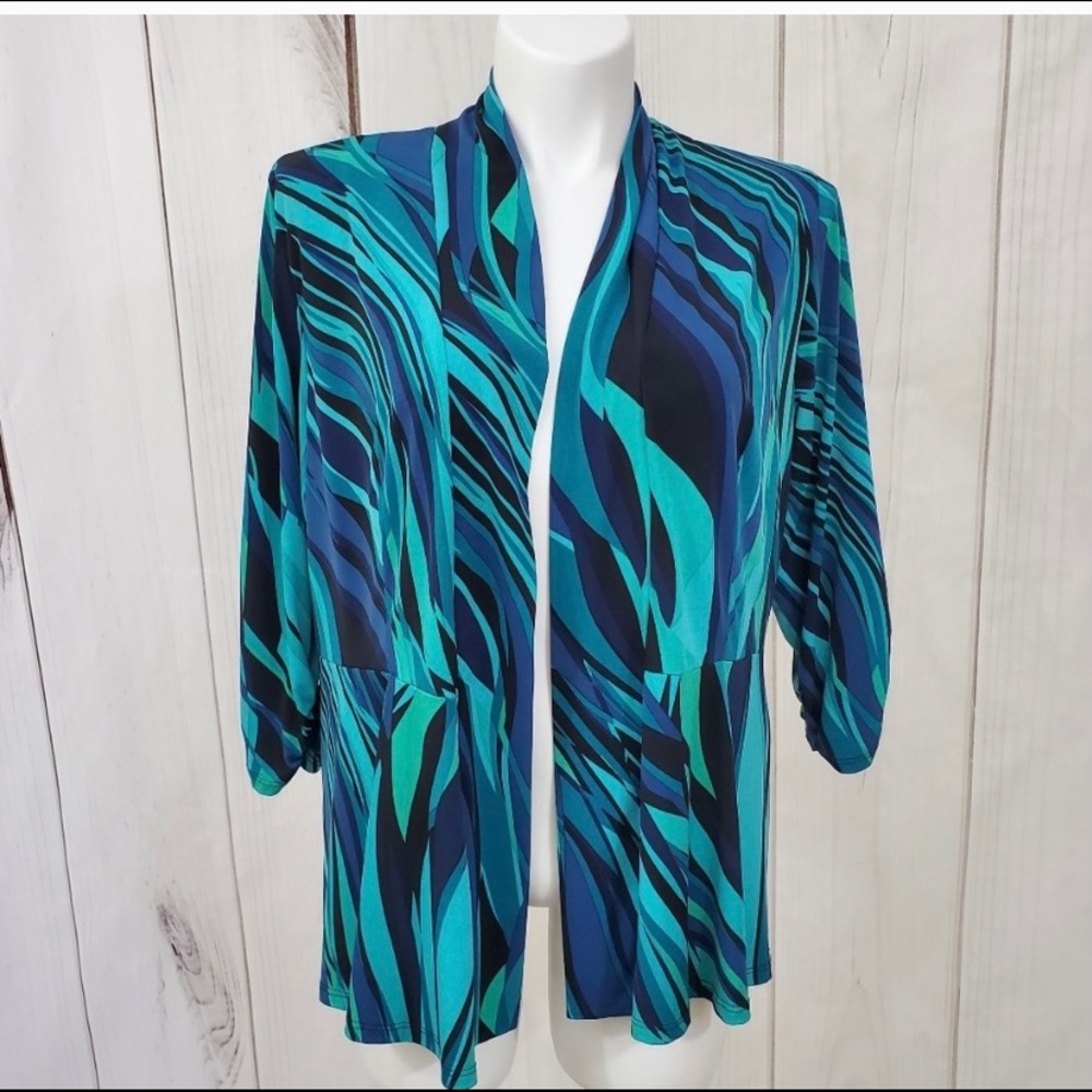 Dress Barn Cardigan Blouse Ocean Waves Turquoise